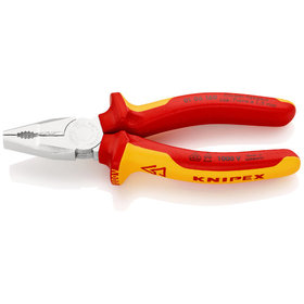 KNIPEX® - Kombizange Chrom-Vanadin verchromt, isoliert mit Mehrkomponenten-Hüllen, VDE-geprüft 160 mm 0106160