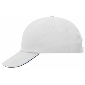 James & Nicholson - 6 Panel Cotton Sandwich Cap MB6112, weiß/navy-blau, Einheitsgröße