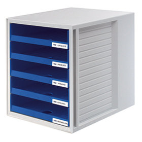 HAN - Schubladenbox 1401-14 DIN A4 5Schubfächer PS blau/lichtgrau
