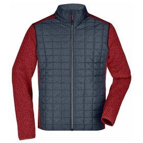 James & Nicholson - Herren Melange Strickfleece Hybridjacke JN742, rot/anthrazit, Größe XXL