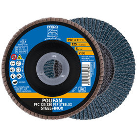 PFERD - POLIFAN Fächerscheibe PFC 125x22,23 mm konisch Z80 Uni.-Linie PSF STEELOX Stahl/Edelstahl