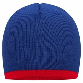 James & Nicholson - Beanie Mütze mit Kontrastrand MB7584, königs-blau/rot, Einheitsgröße