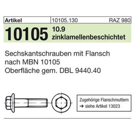 Sechskant-Flanschschraube MBN 10105 10.9 M10 x 25 flZnnc-L flZn S