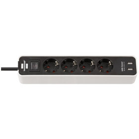 brennenstuhl® - Ecolor Steckdosenleiste 4-fach mit USB-Ladebuchse (2x USB Charger, Schalter und 1,5m Kabel) weiß/schwarz