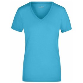 James & Nicholson - Damen Elastic V-Shirt JN928, türkis, Größe L