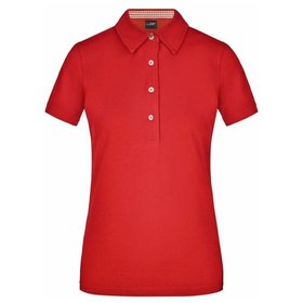 James & Nicholson - Damen Poloshirt Karo Optik JN969, rot/weiß, Größe XL