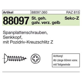 Spanplattenschrauben 89097 Senkkopf CE Stahl 4,5 x 30 -Z gal ZnC gal ZnC S