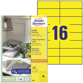 AVERY™ Zweckform - 3455 Farbige Etiketten, A4, 105 x 37 mm, 100 Bogen/1.600 Etiketten, gelb