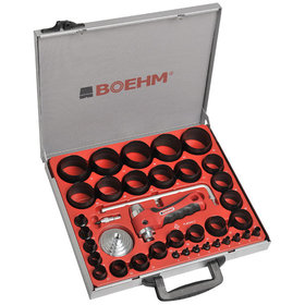 BOEHM - JLB259PACC Locheisensatz 2-59mm inkl. Halter, Aufnahmescheibe, federnder Zentrierspitze, Stange mit Zirkel & Ersatzmesser im Metallkoffer