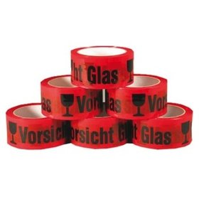 Klebeband "Vorsicht Glas", 50mm x 66m, rot, 3-sprachig