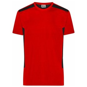 James & Nicholson - Herren BIO Workwear T-Shirt Kontrast JN1824, rot/schwarz, Größe L