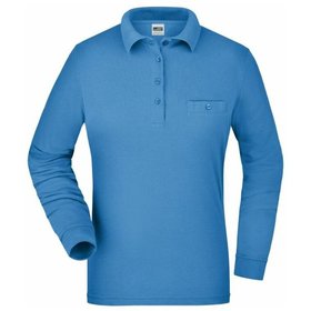 James & Nicholson - Damen Langarm Workwear Poloshirt JN865, aqua-blau, Größe 4XL