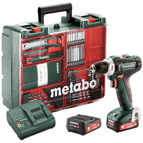 metabo® - Akku-Bohrschrauber PowerMaxx BS 12 Mobile Werkstatt (601036870), Mobile Werkstatt, Kunststoffkoffer, 12V 2x2Ah Li-Power + SC 30