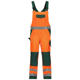 Dassy® - Toulouse Warnschutz Latzhose mit Kniepolstertaschen, neonorange/flaschengrün, Schrittlänge Standard, Größe 64