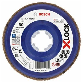 Bosch - X-LOCK-Fächerschleifscheibe X551, Expert for Metal, K: 60, 115 mm (2608619812)