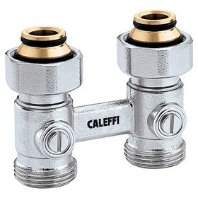 Caleffi - Zweirohr-Hahnblock Durchgang, Heizkörperanschluss 3/4" IG