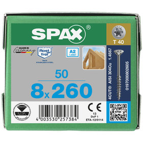 SPAX® - Senkkopfschrauben selbstschneidend Edelstahl A2 beschichtet silber 8 x 260