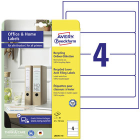 AVERY™ Zweckform - LR4761-10 Recycling Ordner-Etiketten, Home Office, Kleinpackung, A4, 61 x 192mm, 10 Bogen/40 Etiketten, naturweiß