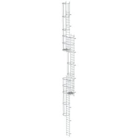 MUNK Günzburger Steigtechnik - Mehrzügige Steigleiter mit Rückenschutz (Notleiter) Aluminium blank 16,32m