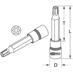 KSTOOLS® - 1/2" Bit-Stecknuss Torx mit Stirnlochbohrung, lang, TB20