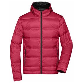 James & Nicholson - Herren Kapuzen Daunenjacke JN1152, rot/schwarz, Größe XL