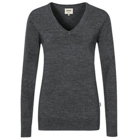 HAKRO - Damen V-Pullover Merino-Wool 134, anthrazit meliert, Größe L