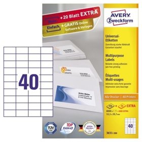 AVERY™ Zweckform - 3651-200 Universal-Etiketten 52,5 x 29,7mm 8.800er-Pack, weiß