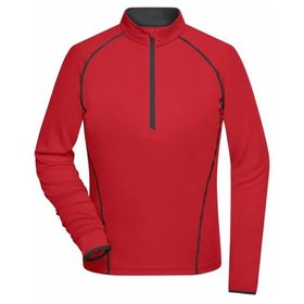 James & Nicholson - Damen Langarm Sportshirt JN497, rot/schwarz, Größe S