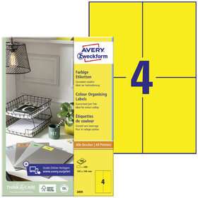 AVERY™ Zweckform - 3459 Farbige Etiketten, A4, 105 x 148 mm, 100 Bogen/400 Etiketten, gelb