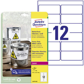 AVERY™ Zweckform - L4776-20 Wetterfeste Folien-Etiketten, 99,1 x 42,3mm, 20 Bogen/240 Etiketten, weiß