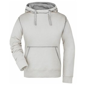 James & Nicholson - Damen Lifestyle Kapuzensweatshirt JN960, weiß/grau heather, Größe L