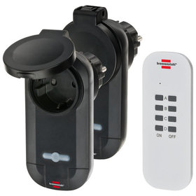brennenstuhl® - Funkschalt-Set RC CE1 0201, 2 Funksteckdosen IP44 für außen, Handsender, schwarz