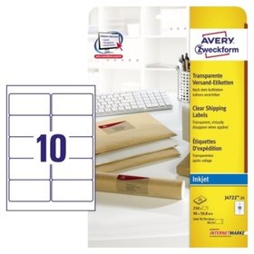AVERY™ Zweckform - J4722-25 Adress-Etiketten 96 x 50,8 mm, transparent 250 Stück/Packung