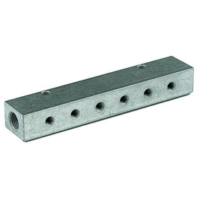 RIEGLER® - Verteilerleiste, Abgänge einseitig, Eingang 2x 1/8", Ausgang 2x M5