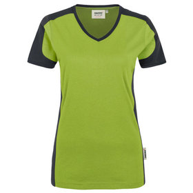 HAKRO - Damen V-Shirt Contrast Mikralinar® 190, kiwi/anthrazit, Größe S