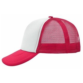 James & Nicholson - 5 Panel Mesh Cap MB070, weiß/magenta, Einheitsgröße