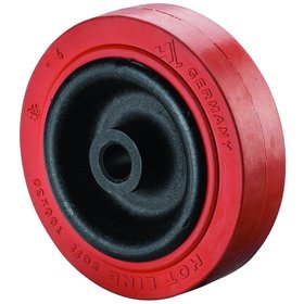 BS ROLLEN - Gummirad schwarz/rot, Ø 100 mm, Radbreite 26 mm, Tragkraft 80 kg, Achsbohrung 12