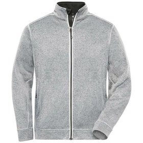 James & Nicholson - Herren Workwear Melange-Fleecejacke JN898, weiß-melange/carbon, Größe L