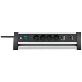 brennenstuhl® - Alu-Office-Line Steckdosenleiste mit Power-Delivery 4-fach mit Schalter (1,8m Kabel, 2x USB 3,1 A) silber/schwarz