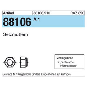 Setzmuttern ART 88106 M 4 / 0,9 Stahl gehärtet, galv. verzinkt gal Zn K