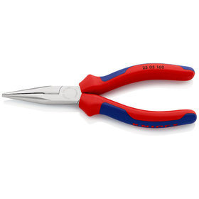 KNIPEX® - Flachrundzange mit Schneide (Radiozange) verchromt, mit Mehrkomponenten-Hüllen 160 mm 2505160