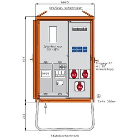 Walther - Baustromverteiler 24kVA 2CEE16A 1CEE32A 3Steckd 1zähl NH00 FI-Schalt IP44