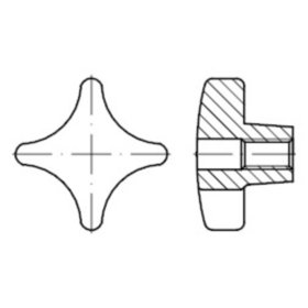 Kreuzgriff DIN 6335 Grauguss Form D mit Gewinde-Durchgangsloch M6 x 1