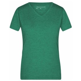 James & Nicholson - Damen Melange V-Shirt JN973, grün-melange, Größe L