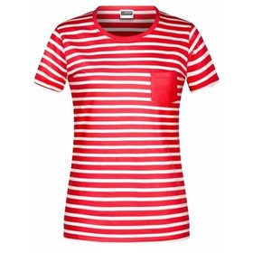 James & Nicholson - Damen Maritim T-Shirt 8027, rot/weiß, Größe XL