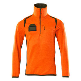 MASCOT® - Fleecepullover mit kurzem Reißverschluss - ACCELERATE SAFE - hi-vis Orange/Moosgrün, Gr. M