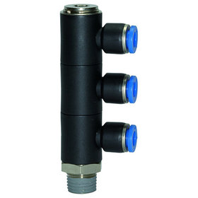 RIEGLER® - L-Mehrfachverteiler »Blaue Serie«, 3-fach, drehbar, R 1/8" A Ø6mm