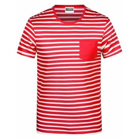 James & Nicholson - Herren Maritim T-Shirt 8028, rot/weiß, Größe XXL