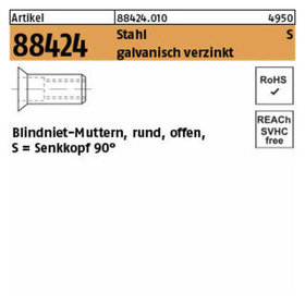 Blindnietmuttern ART 88424 Stahl gal Zn Seko M 8 / 4,0 - 6,5 S