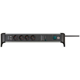 brennenstuhl® - Alu-Office-Line 60.000A Überspannungsschutz-Steckdosenleiste mit USB-Ladefunktion 4-fach 1,8m H05VV-F 3G1,5